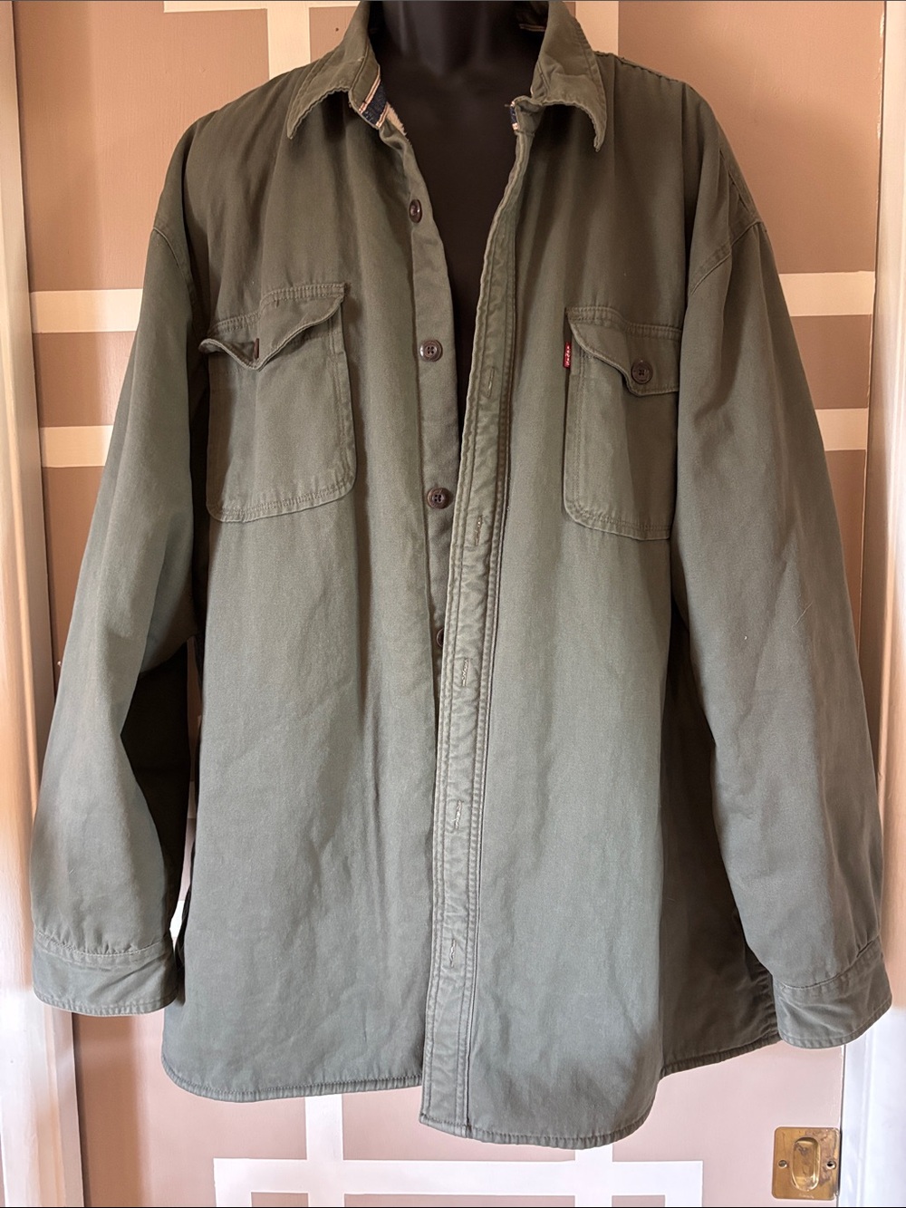 Levi's Men’s Sherpa-Lined Ripstop Canvas Work Shirt/Jacket Olive Green Sz 3X